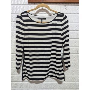 White House Black Market Women's Black & White Striped Boat Neck Stretch Tops Si